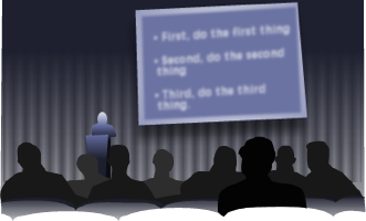 An illustration represents the viewing of a Powerpoint presentation.