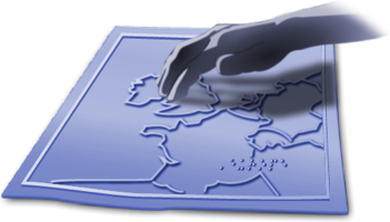 Illustration of a hand feeling a tactile map represents Tactile Diagrams section of website.