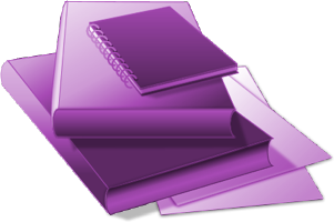 Illustration of a stack of generic textbooks represents Text Section.