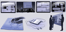 A group of computer graphic images representing the Media and Materials section of website.