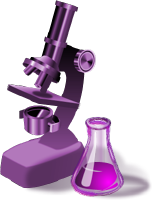 Illustration of a microscope and a flask represents the Lab section of website.