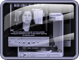 Illustration of a monitor screen with "talking head" represents a video resource.