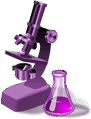 Illustration of a microscope and a flask represents the Lab section of website.